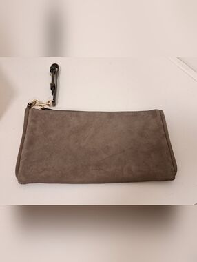 Skagen Cow Hide Taupe Suede Clutch With Zipper Closure
